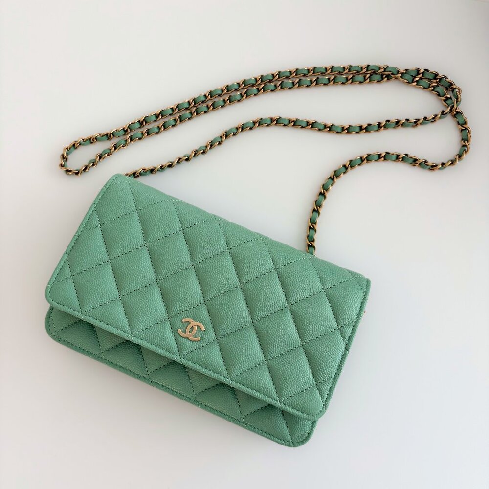 🩷SOLD!🩷 NEW Chanel WOC - Mint Green Caviar Leather w/ Light Gold Hardware